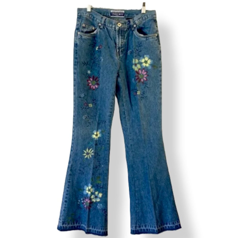 Y2K Limited too Jeans Juniors Girls Floral Painted Wide-leg Denim Causal School